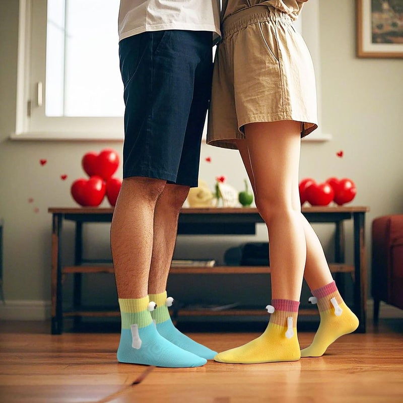 Habbiful 2 Pairs Valentine's Day Holding Hands Socks Funny Magnetic Couple Socks Valentines Day Gifts for Her Men Women - Image 4